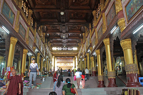 A stairway to Shwedagon Pagoda