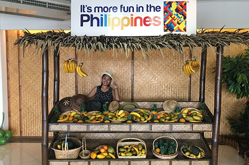 A makeshift fruit stand that mimics Philippines' traditional fruit market