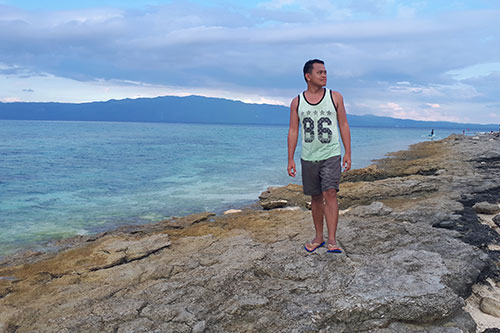 The beachrock of Digyo Island provides a remarkable contrast to its white sand beach