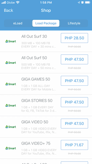 Buy load packages using the PayMaya application.