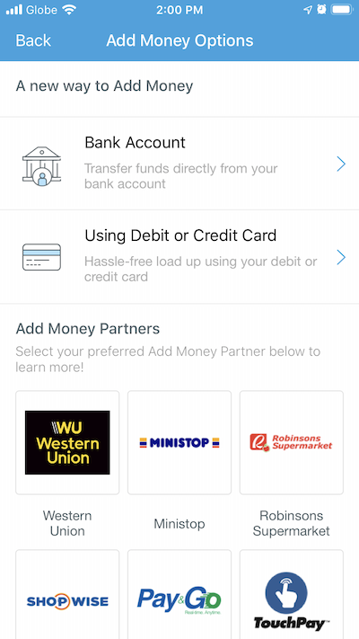 PayMaya Cash-in methods