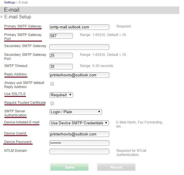 How to set up SMTP settings to use the Scan to Email feature of Lexmark