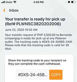 Unionbank to Palawan Express Pera Padala Transaction Code