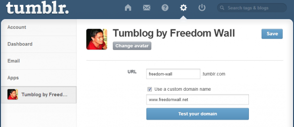 edit tumblr domain