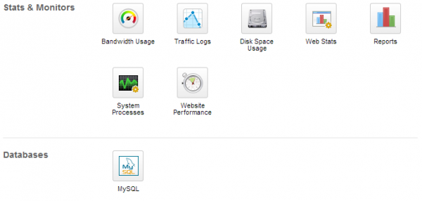 godaddy control panel stats and monitor and database tools