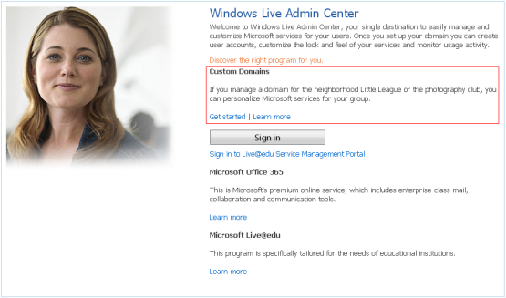 Windows Live Admin Center