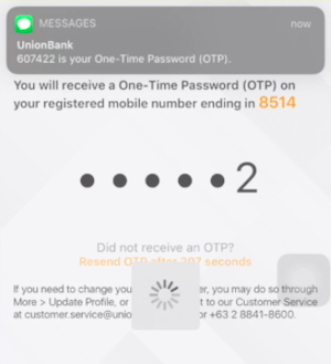 UnionBank Transfer one-time password (OTP)