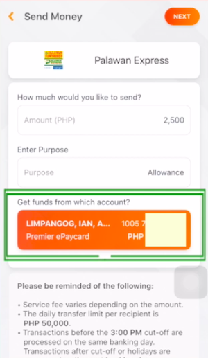 Transfer amount and purpose of the transaction