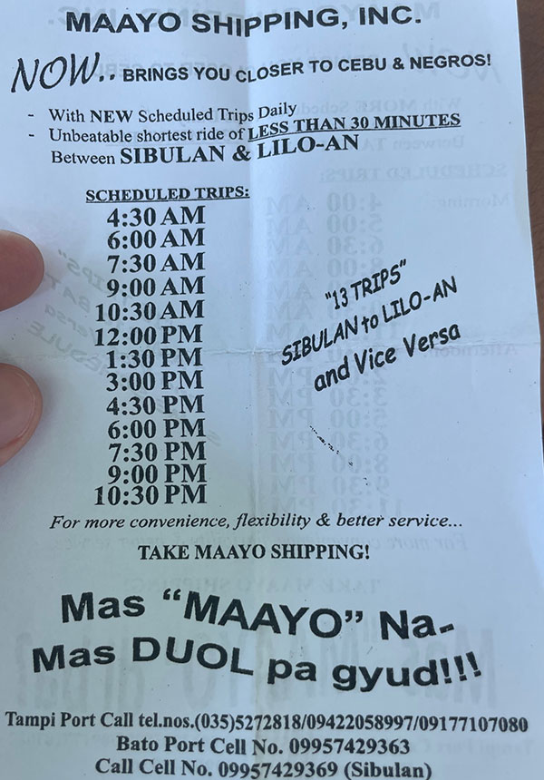 maayo shipping trip schedule