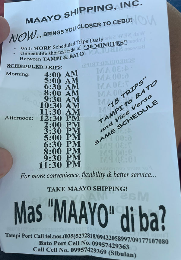 maayo shipping trip schedule