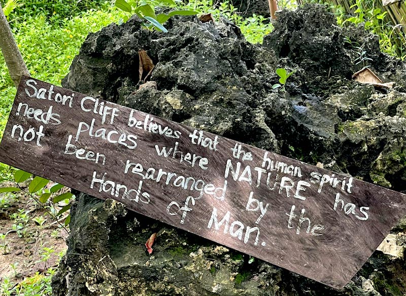 "Satori Cliff believes that the human spirit needs places where nature has not been rearranged by the hands of man."