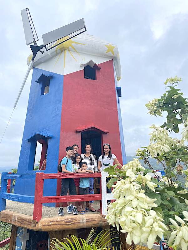 Dutch-inspired windmill painted with Philippine flag colors at Sirao Garden